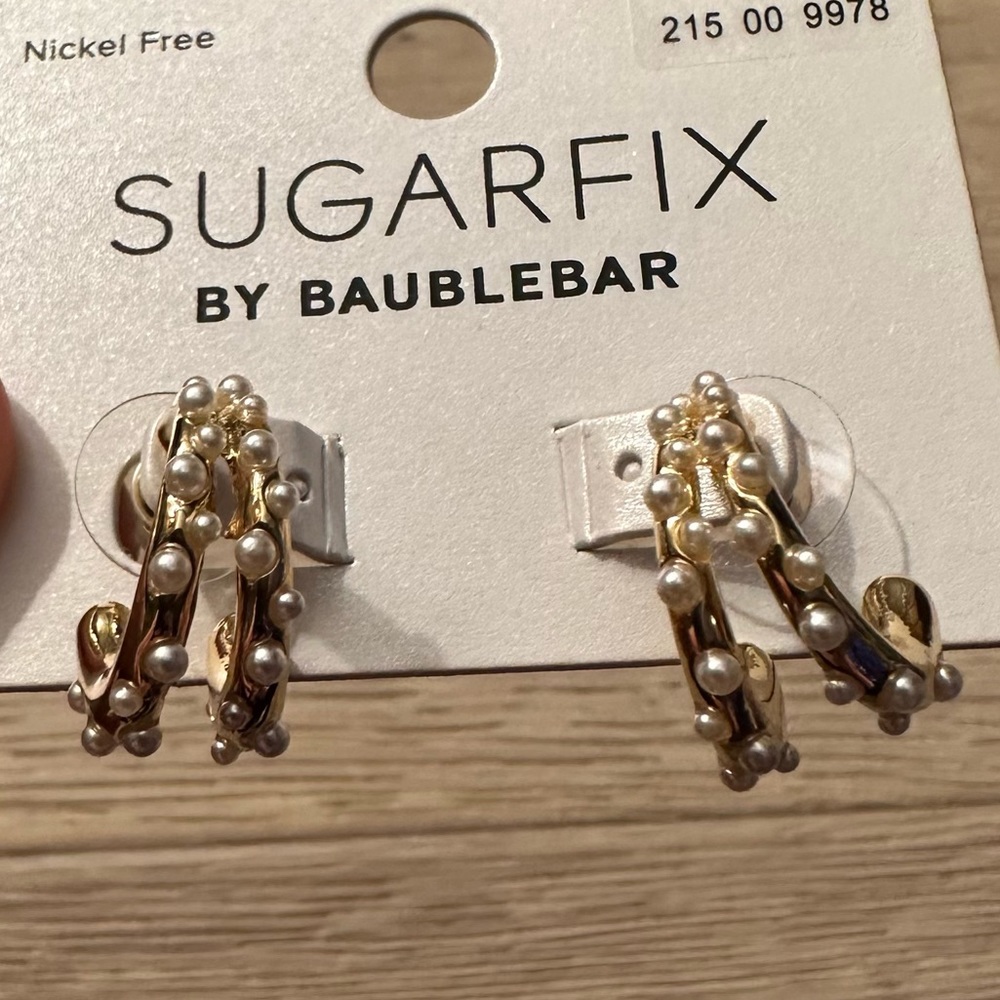SugarFix BaubleBar Faux Pearl Cuff Stud Gold Earrings